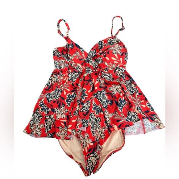 Garnet Hill Women's Floral One Piece Swimsuit Ruched-Overlay Padded Size 6 - Picture 2 of 7